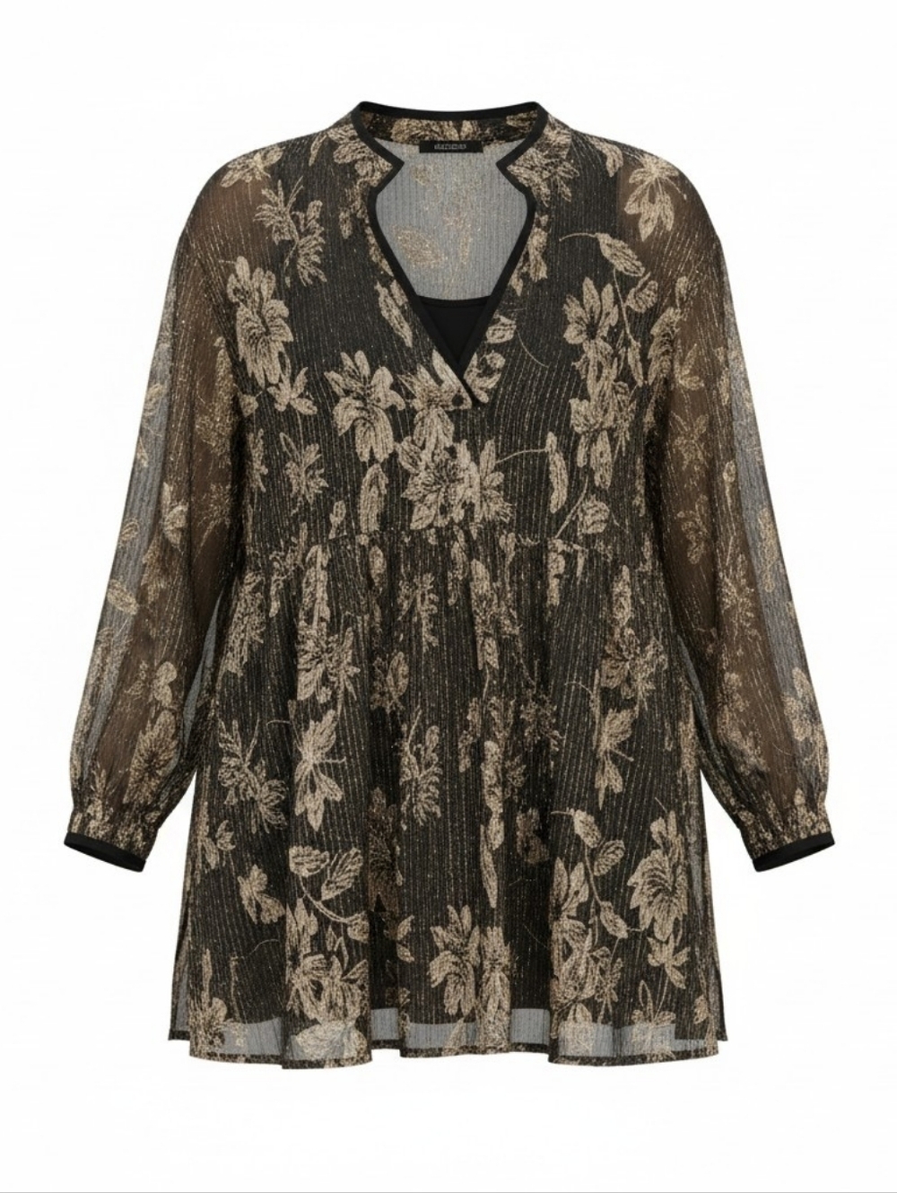 Vince Camuto Black Floral V-Neck Sheer Blouse - Picture 2 of 8